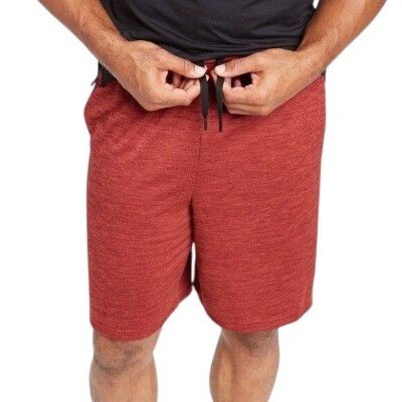 Mens Textured Red Athletic Shorts With Elastic Waistband & Drawstring Medium 9 - Picture 6 of 10